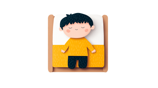 Cartoon boy asleep in bed, peaceful rest concept , cut out transparent png