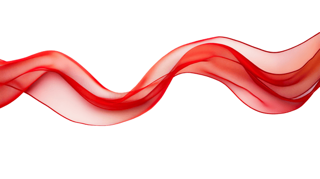 Red flowing fabric on black background, delicate texture , cut out transparent png