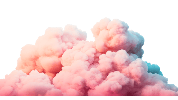 Colorful fantasy cloudscape with pink and blue hues, cut out transparent png