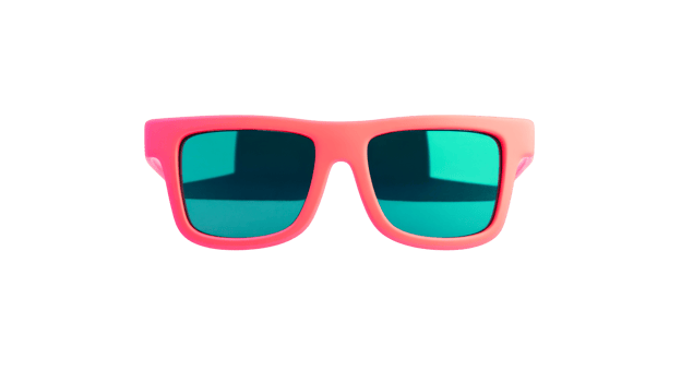 Pink Sunglasses with Blue Lenses Isolated on Black, cut out transparent png