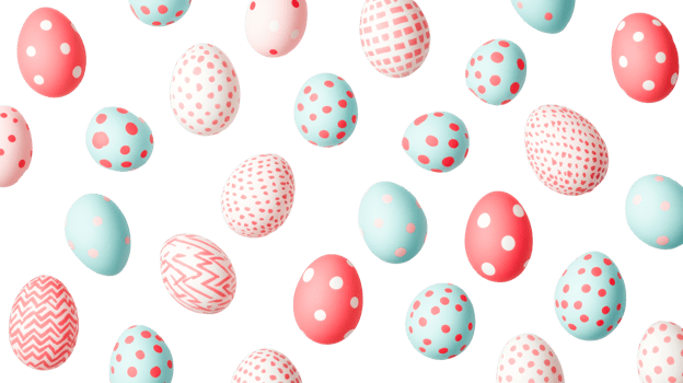 Easter eggs seamless pattern with decorative painting, cut out transparent png