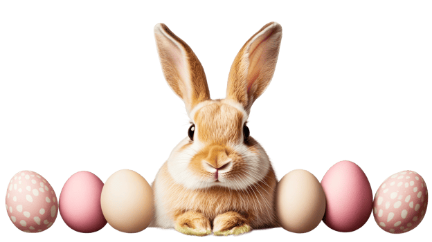 Easter Bunny with Eggs, Symbol of Spring Holiday, cut out transparent png