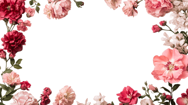 Floral Frame with Red and Pink Flowers, Elegant Design, cut out transparent png