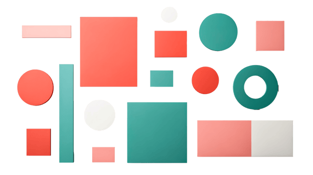 Composition various geometric shapes, vivid color palette, cut out transparent png