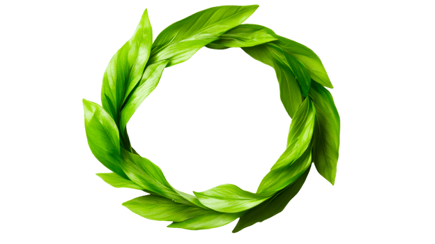 Circle of Green Leaves on Black Background, cut out transparent png