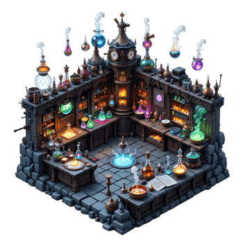 Magical Alchemist's Laboratory 3D Render png