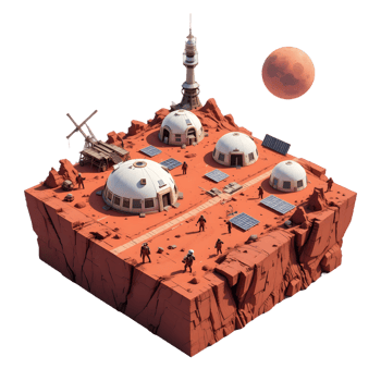 An illustration of a small space station on the surface of mars png