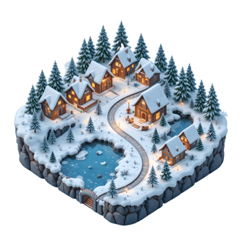 A winter village with houses and trees png