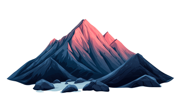 Pink peaks, blue mountains, rocks, water illustration, cut out transparent png