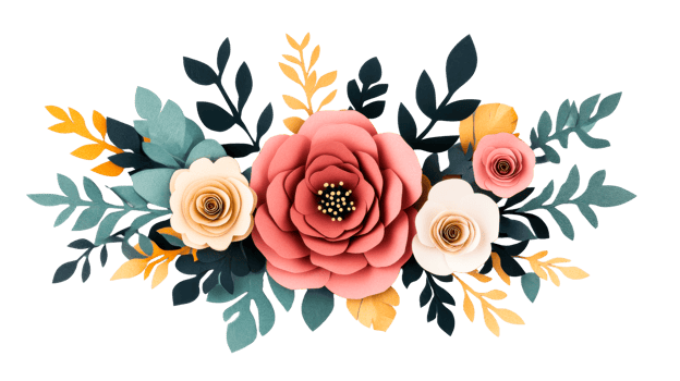 Paper Flowers, Arrangement with Realistic Style, Botanical Design, cut out transparent png