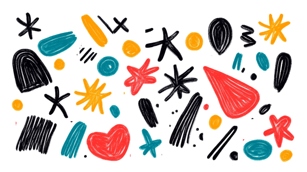 Colorful abstract shapes on black background, cut out transparent png