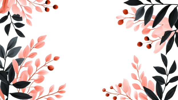 Floral corner arrangement with leaves and berries, cut out transparent png