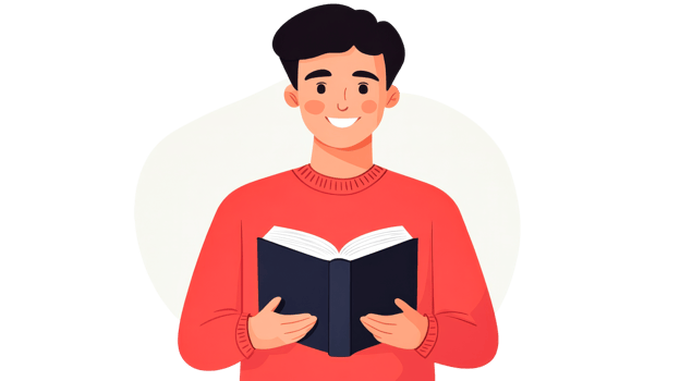 Man reading book, education, knowledge concept cartoon character, cut out transparent png
