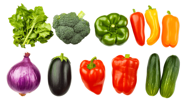 Vegetables isolated on black background, cut out transparent png
