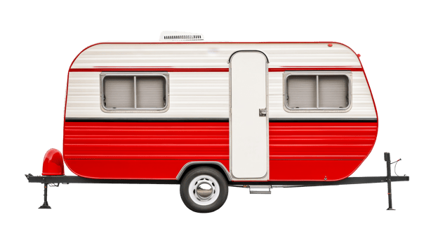 Red and white vintage trailer, cut out transparent png