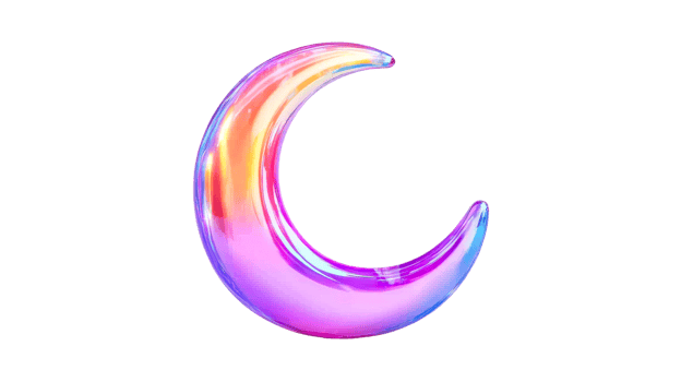 Luminous crescent shape with iridescent colors, cut out transparent png