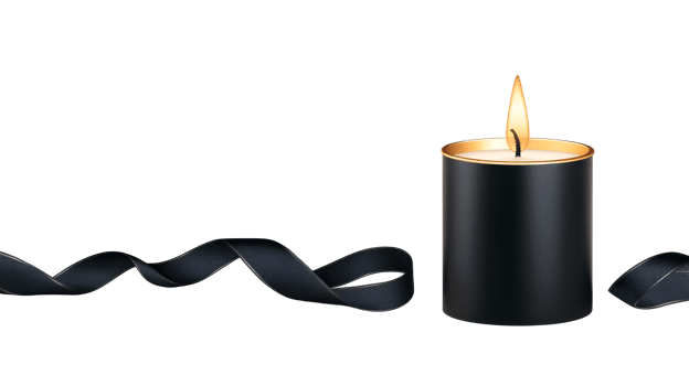 Black candle and ribbon flame burning concept, cut out transparent png