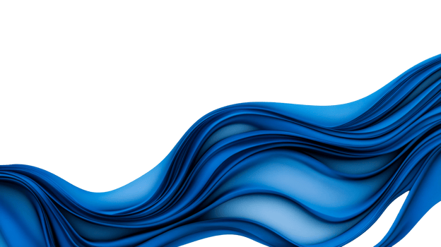 Flowing Blue Fabric Waves on Black Background, cut out transparent png