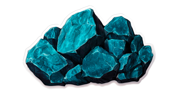 Blue crystal mineral aggregate illustration, detailed, textured, cut out transparent png