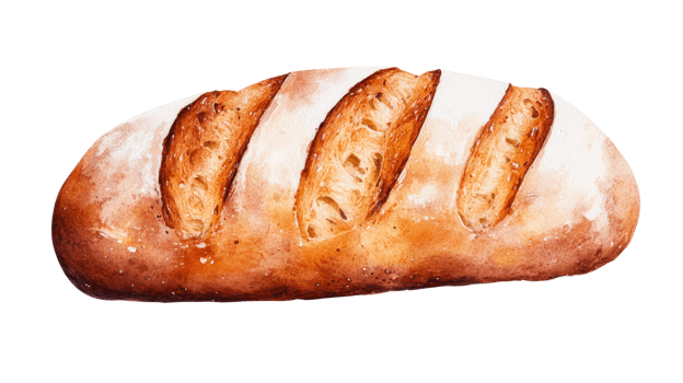 Loaf of bread watercolor style, baking isolated, baked food illustration, cut out transparent png