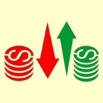 Coins and up and down arrows vector