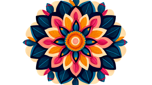 Vibrant Floral Mandala Art, Detailed Petals Design, Dark Background, cut out transparent png
