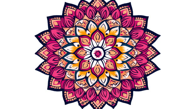 Intricate colorful mandala with floral and geometric elements, cut out transparent png