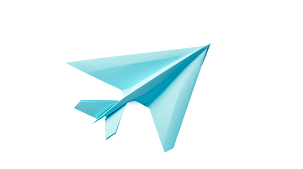 Geometric light blue paper airplane design soaring upward, cut out transparent png