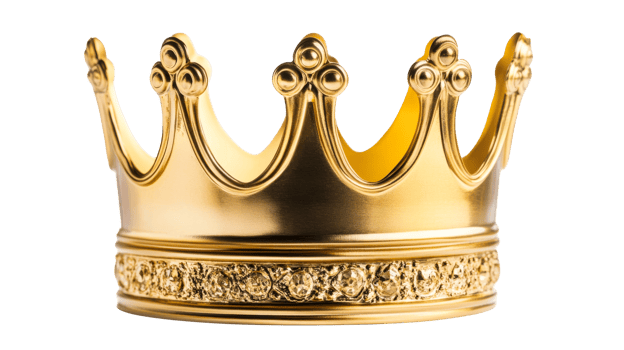 Golden royal crown with gems in antique style, cut out transparent png