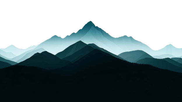 Mountain landscape silhouettes in cool tones, cut out transparent png