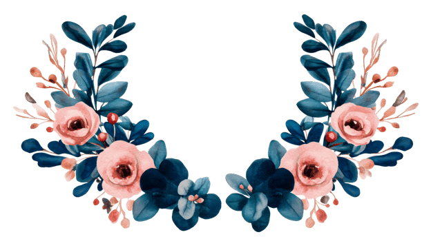 Floral frame with roses and leaves watercolor, cut out transparent png