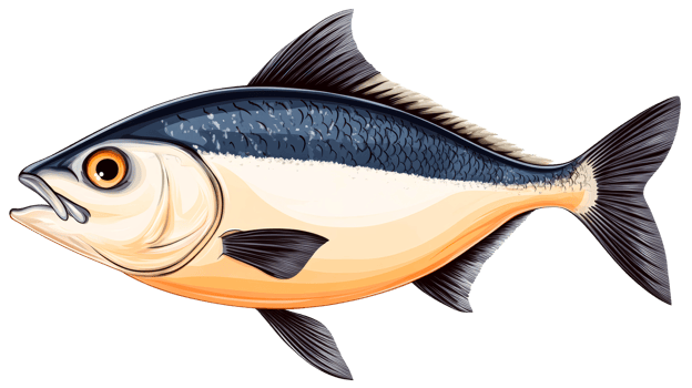 illustration of fish, swimming with open mouth, cut out transparent png