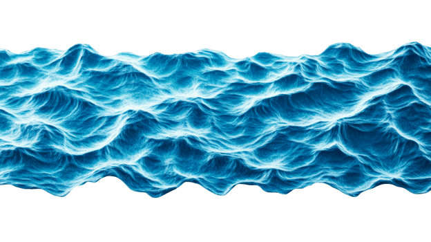 Blue wavy ocean surface with bright highlights, cut out transparent png