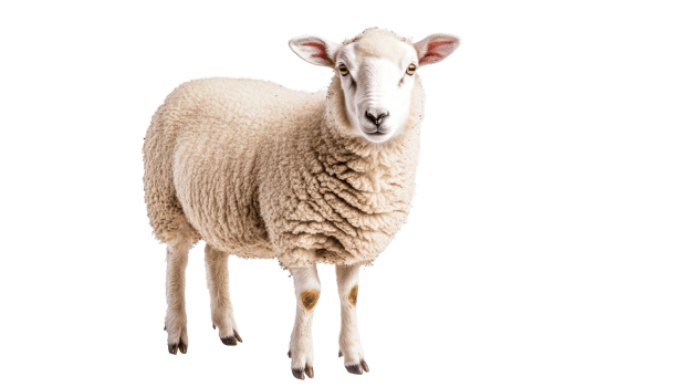White sheep isolated, animal portrait farm livestock, cut out transparent png