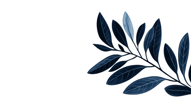 Blue leaf branch illustration for backgrounds and designs, cut out transparent png
