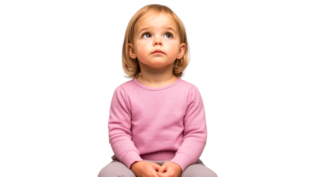 Little girl looking up, isolated on transparent background, cut out transparent png