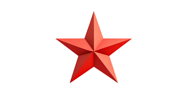 Red, star, three-dimensional, render, 3D, geometrical, shape, object, cut out transparent png