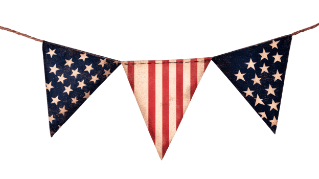Bunting with star and stripe design, patriotic theme, cut out transparent png