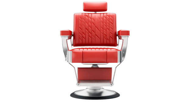 Isolated Barber Chair, Red Leather and Chrome, Luxury Style, cut out transparent png