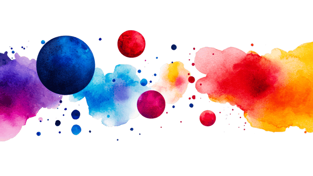 Watercolor splash with colorful abstract shapes and circles, cut out transparent png