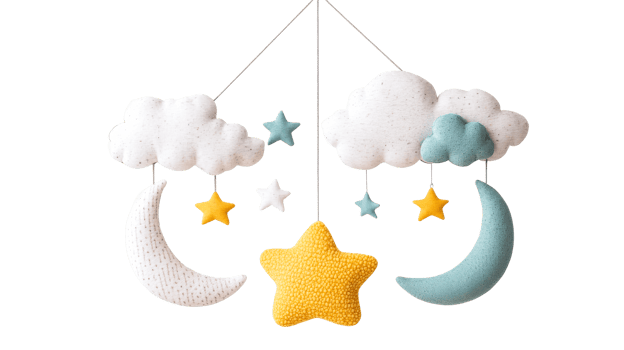 Baby mobile, clouds, stars, and moons nursery decor elements, cut out transparent png