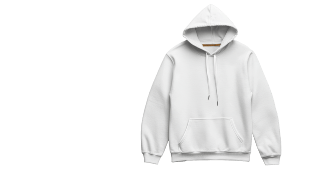 White hoodie mockup with kangaroo pocket, blank apparel , cut out transparent png