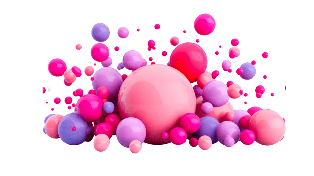 Pink and purple glossy spheres, abstract design, 3d rendering, cut out transparent png