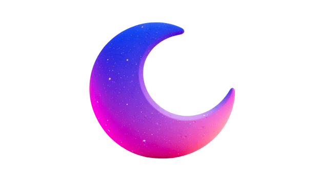 Crescent moon with celestial surface texture, glowing gradient , cut out transparent png
