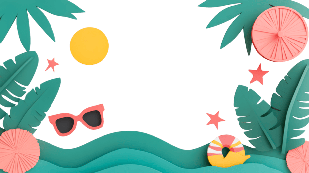 Summer vacation background with beach accessories, cut out transparent png