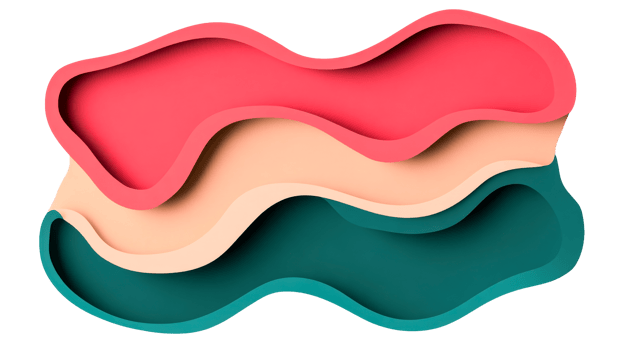 Abstract, layered background of pink, beige, teal colors, cut out transparent png