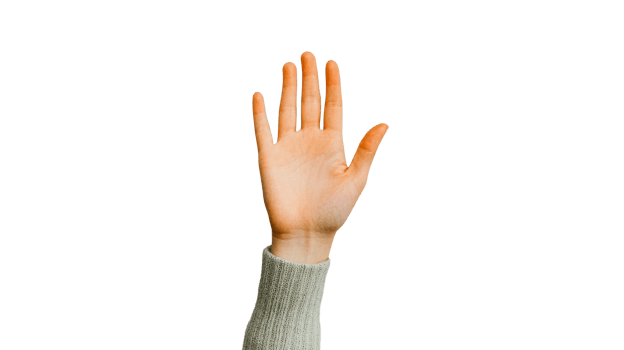 Raised hand isolated on black background, cut out transparent png