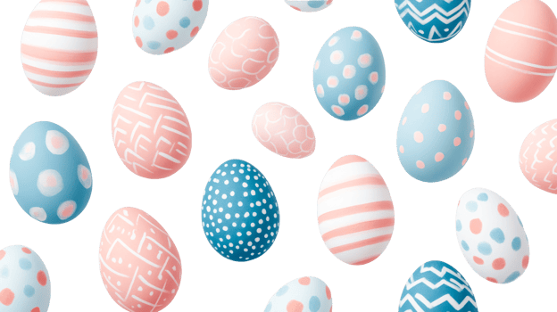 Easter Eggs with Pastel Patterns Isolated on Black, cut out transparent png
