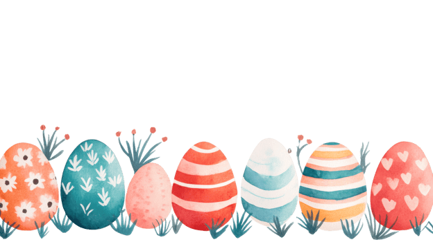 Easter eggs with floral and striped patterns, cut out transparent png