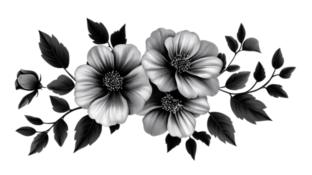 Delicate monochrome flower bouquet, botanical illustration, cut out transparent png